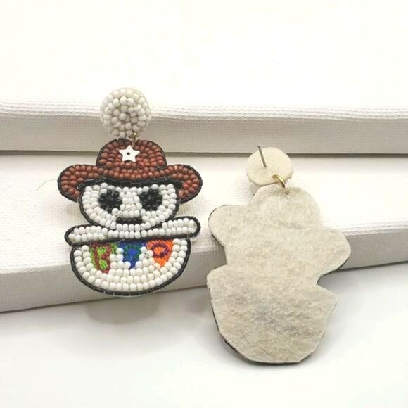 NEW COWBOY SKELETON BOO RICE BEAD HALLOWEEN EARRINGS - Picture 3 of 7